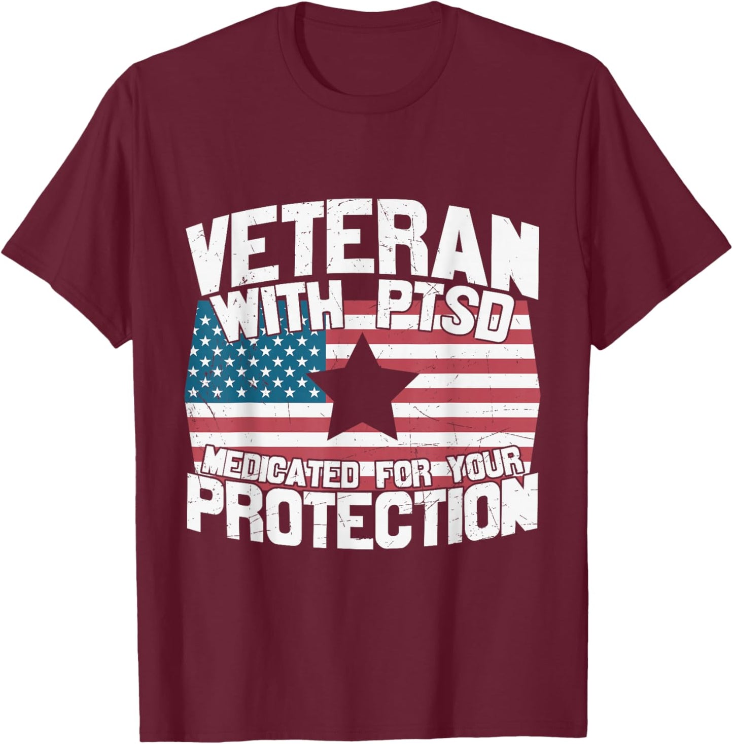 Veteran U.S Flag PTSD Awareness T-Shirt - T-Shirt | Maroon