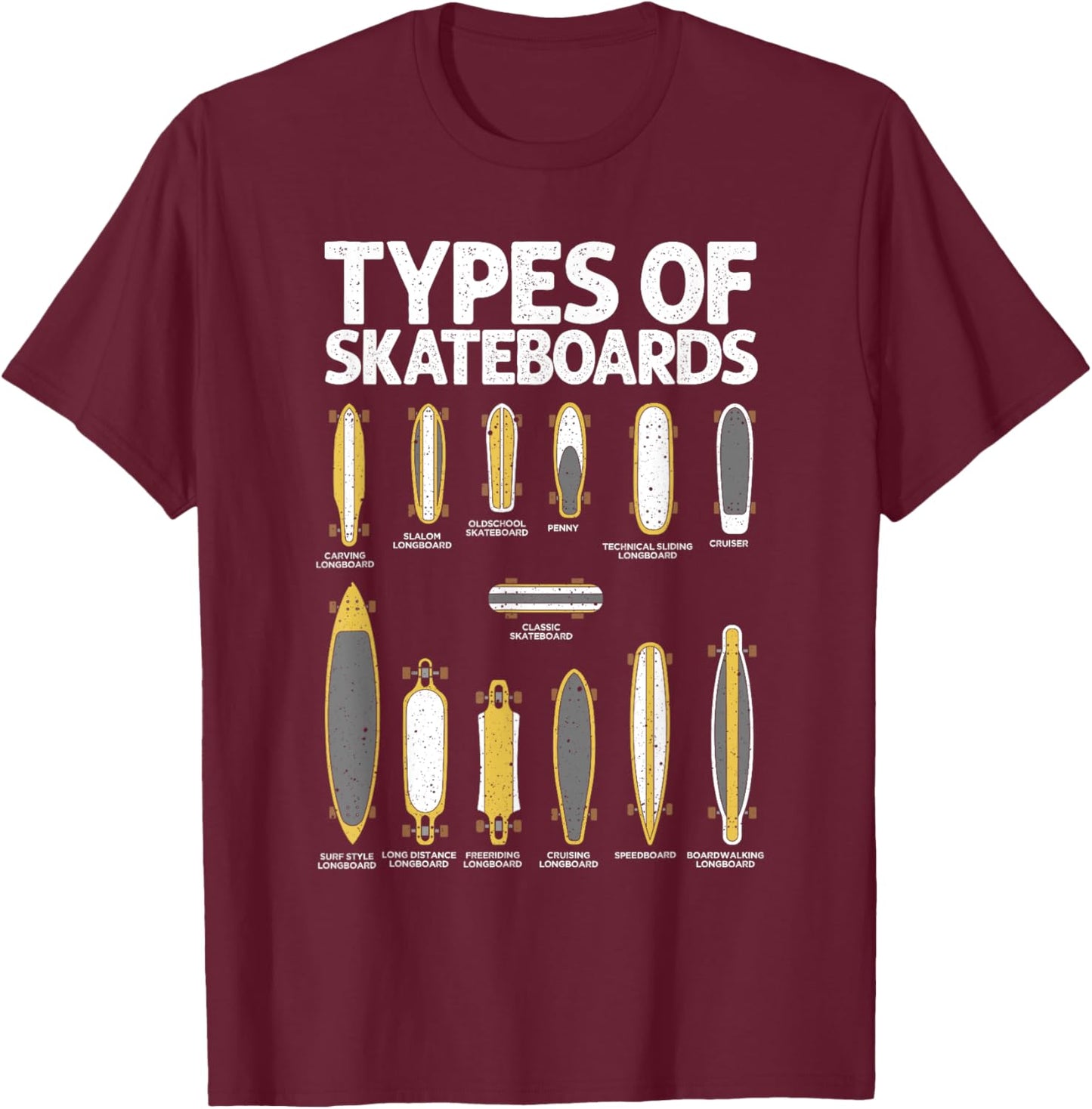 Funny Skateboard Art For Teens Boys Girls Skateboarding T-Shirt - T-Shirt | Maroon