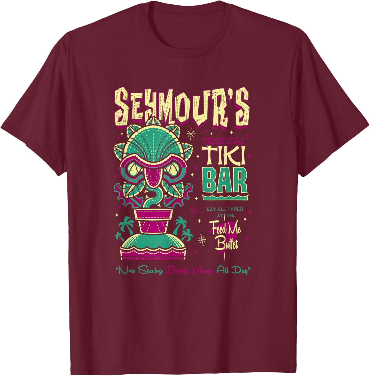 Seymours Creepy Cute Tropical Tiki Lounge - Surf Monster T-Shirt - T-Shirt | Maroon