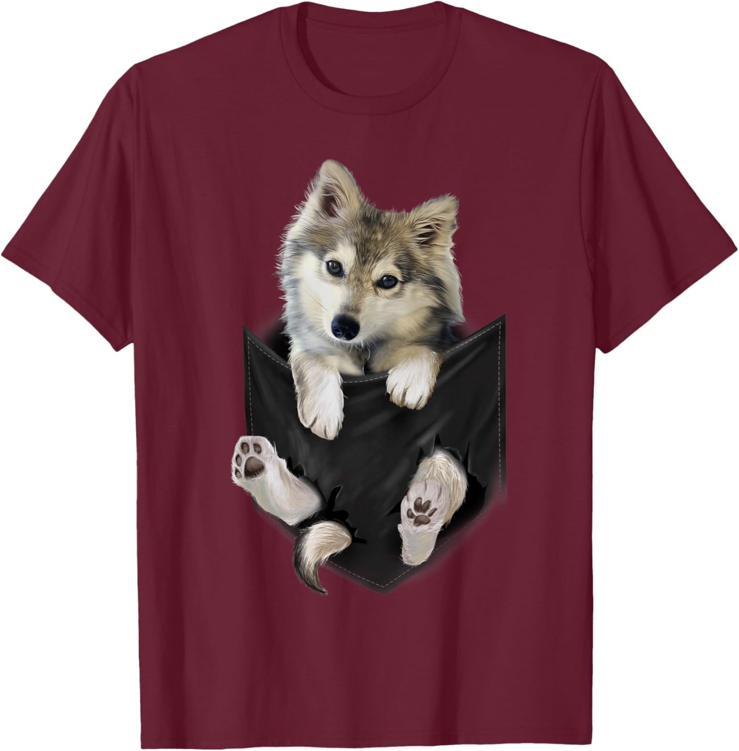 Wolf White Pup in Pocket Wolves Shirt Gifts T-Shirt - T-Shirt | Maroon