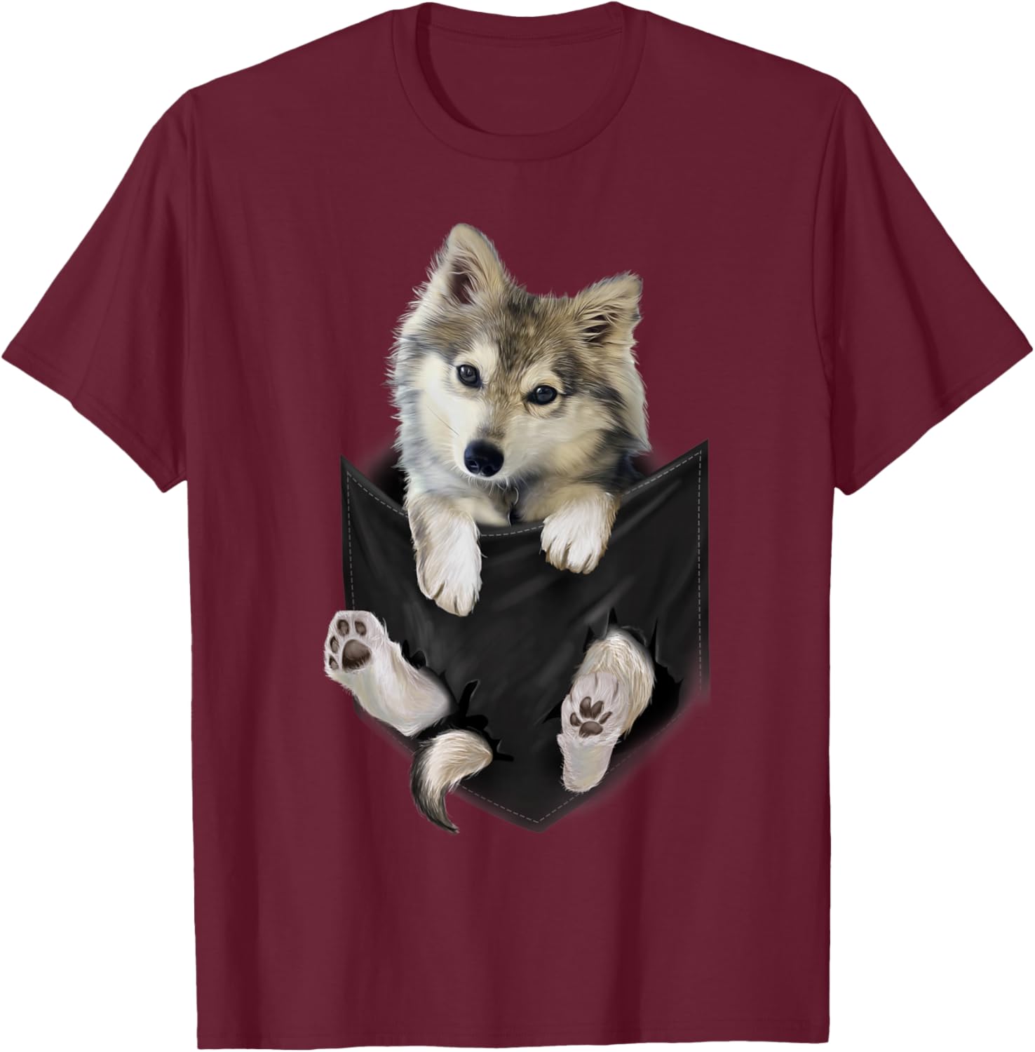 Wolf White Pup in Pocket Wolves Shirt Gifts T-Shirt - T-Shirt | Maroon