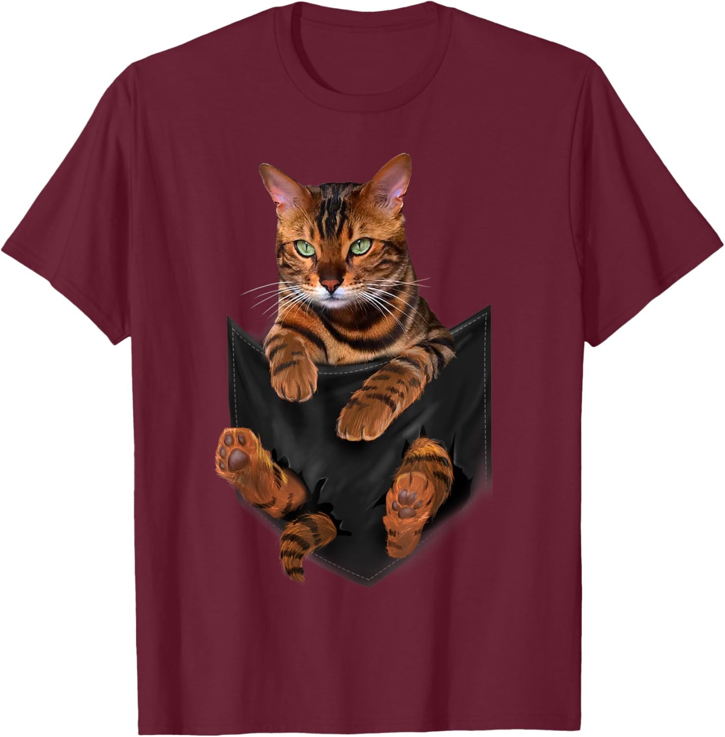 Cat Tiger-Print in Pocket Cats Shirt Gifts Men Women Kids T-Shirt - T-Shirt | Maroon