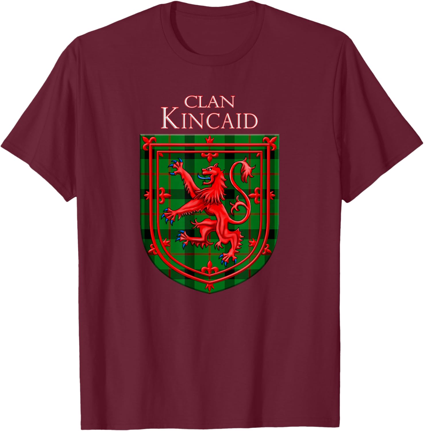 Kincaid Tartan Scottish Plaid Lion Rampant T-Shirt - T-Shirt | Maroon