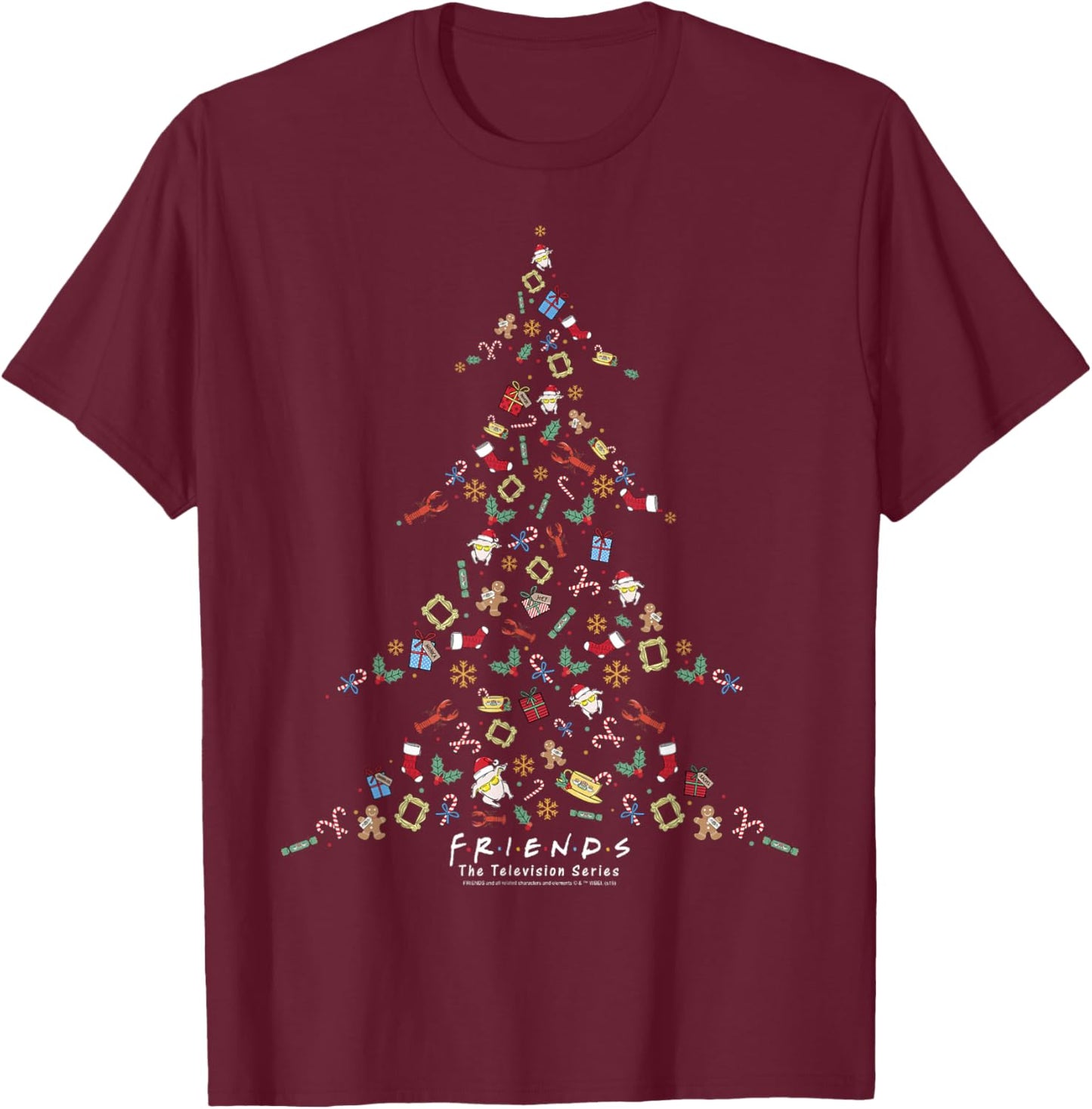 Friends Christmas Tree Logo Mashup T-Shirt - T-Shirt | Maroon