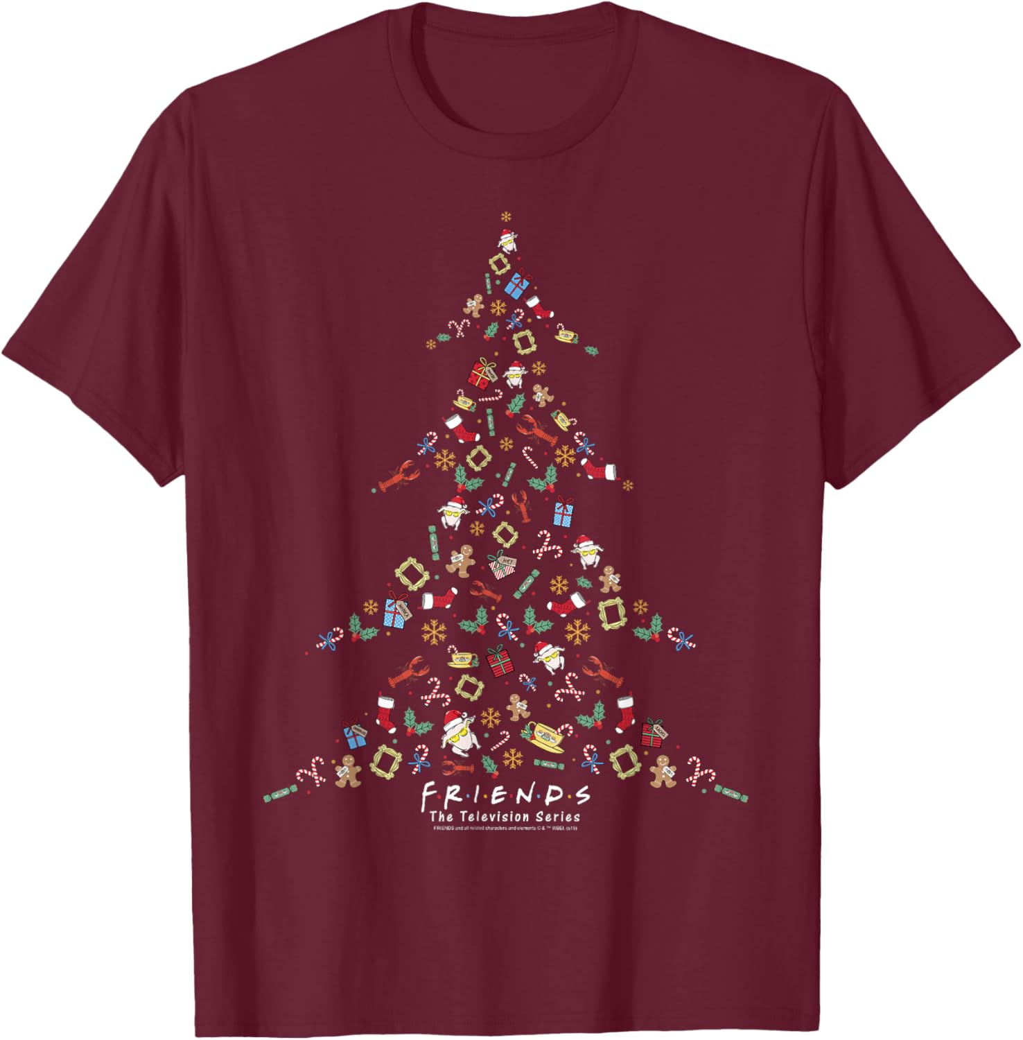 Friends Christmas Tree Logo Mashup T-Shirt - T-Shirt | Maroon