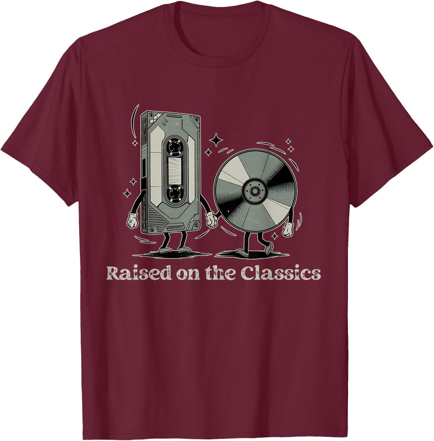 Raised on the Classics – Nostalgic VHS, DVD, 4k Bluray Disc T-Shirt - T-Shirt | Maroon