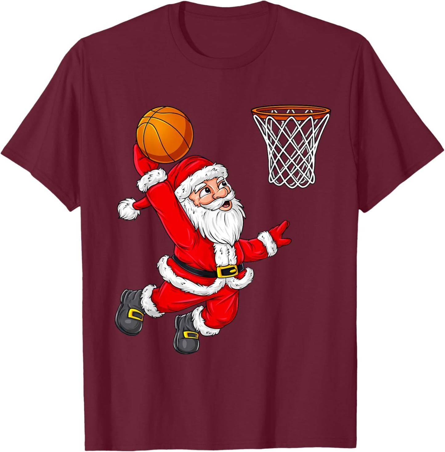 Christmas Santa Claus Dunking A Basketball Funny Xmas T-Shirt - T-Shirt | Maroon