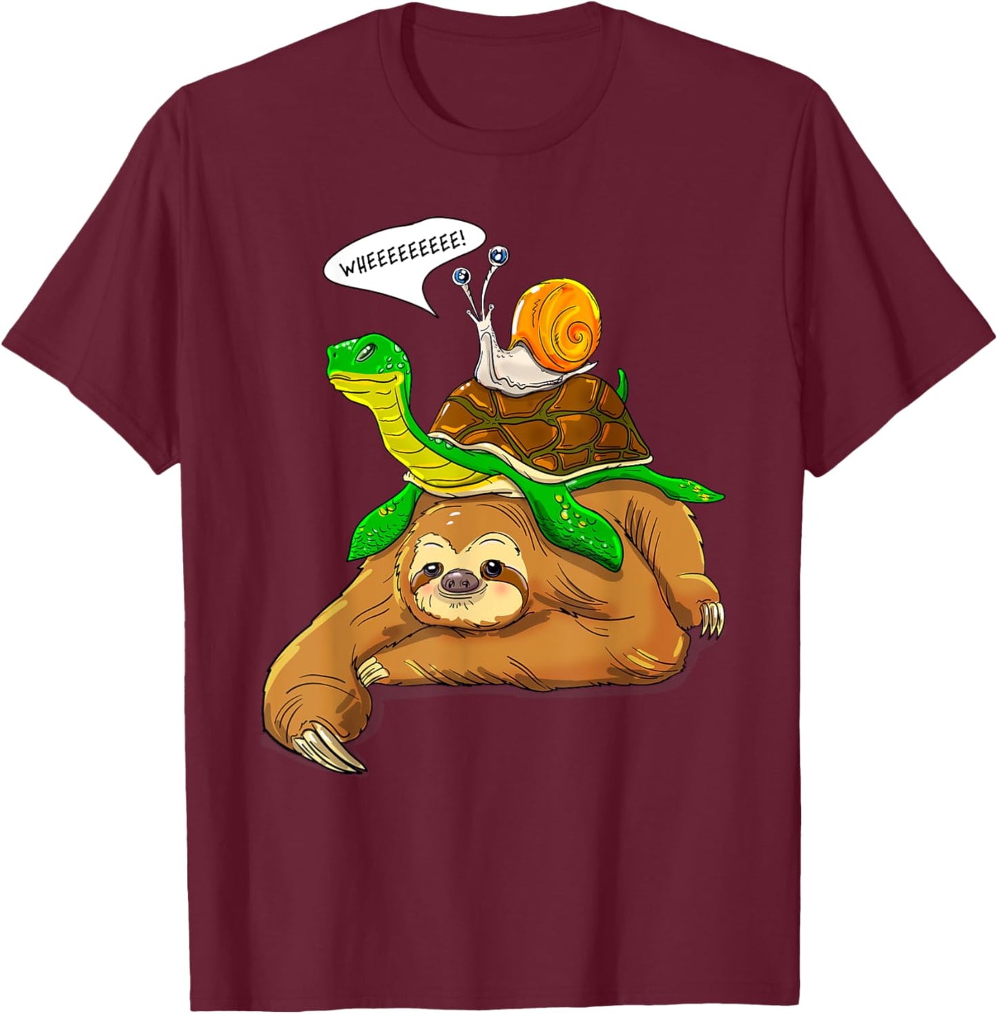 Sloth Turtle Snail Funny Humor Cute Animal Lover T-Shirt - T-Shirt | Maroon