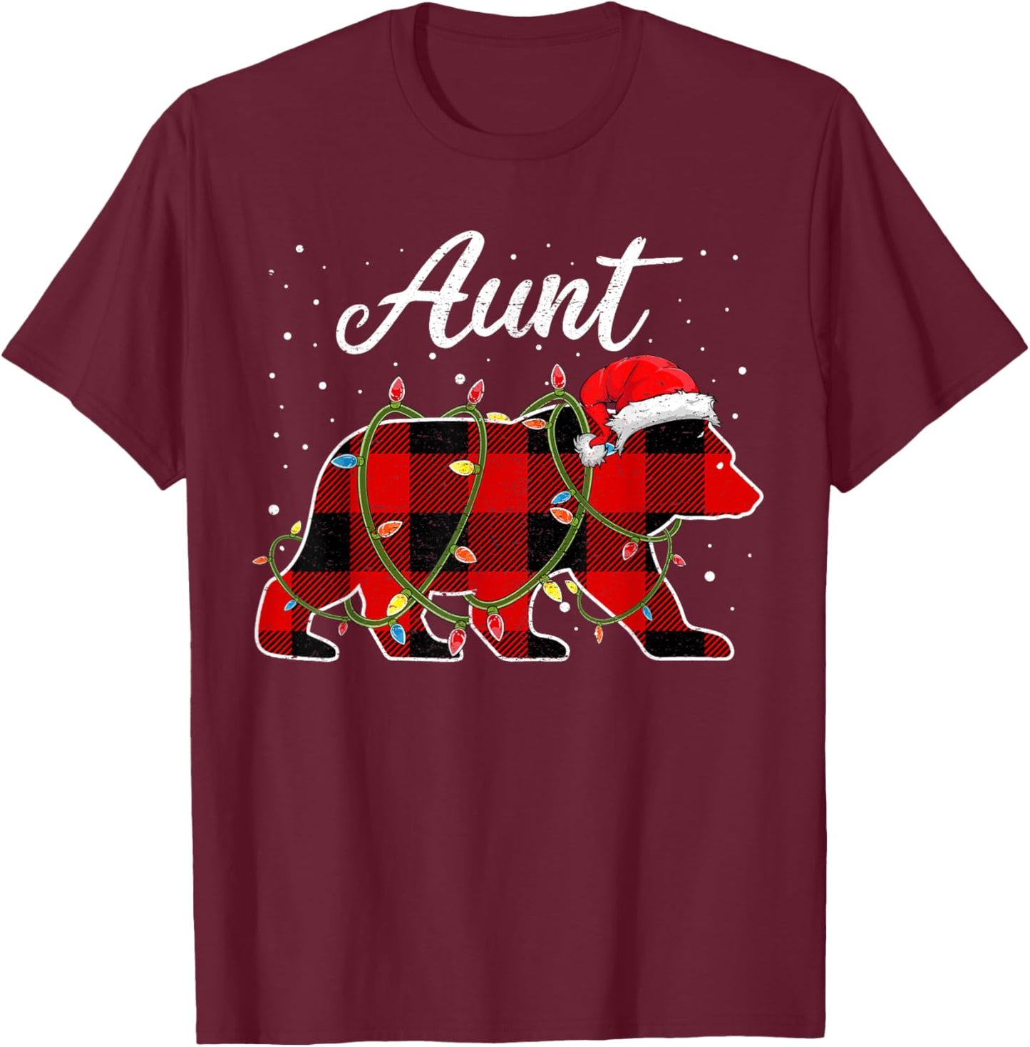 Aunt Bear Shirt, Red Buffalo Plaid Auntie Bear Pajama T-Shirt - T-Shirt | Maroon
