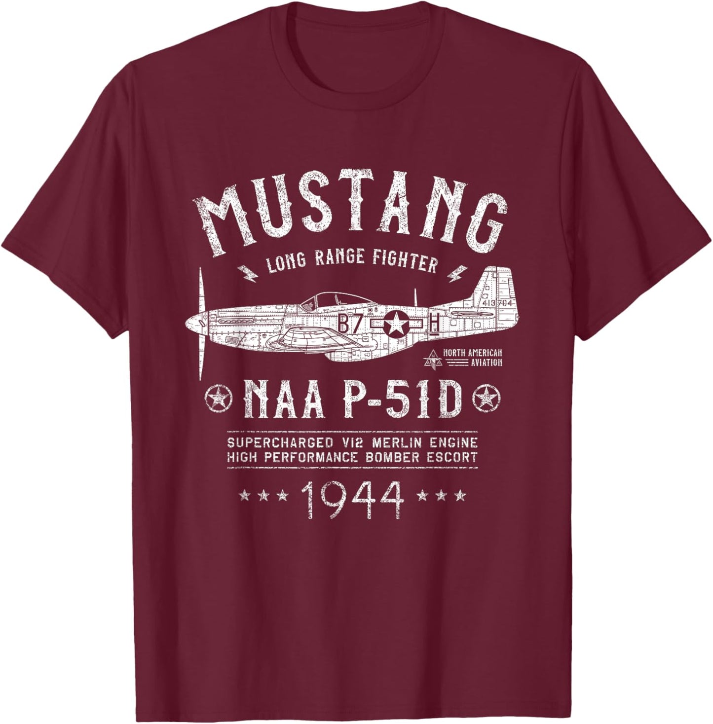 P-51 Mustang | North American Aviation WW2 P51 Fighter Plane T-Shirt - T-Shirt | Maroon