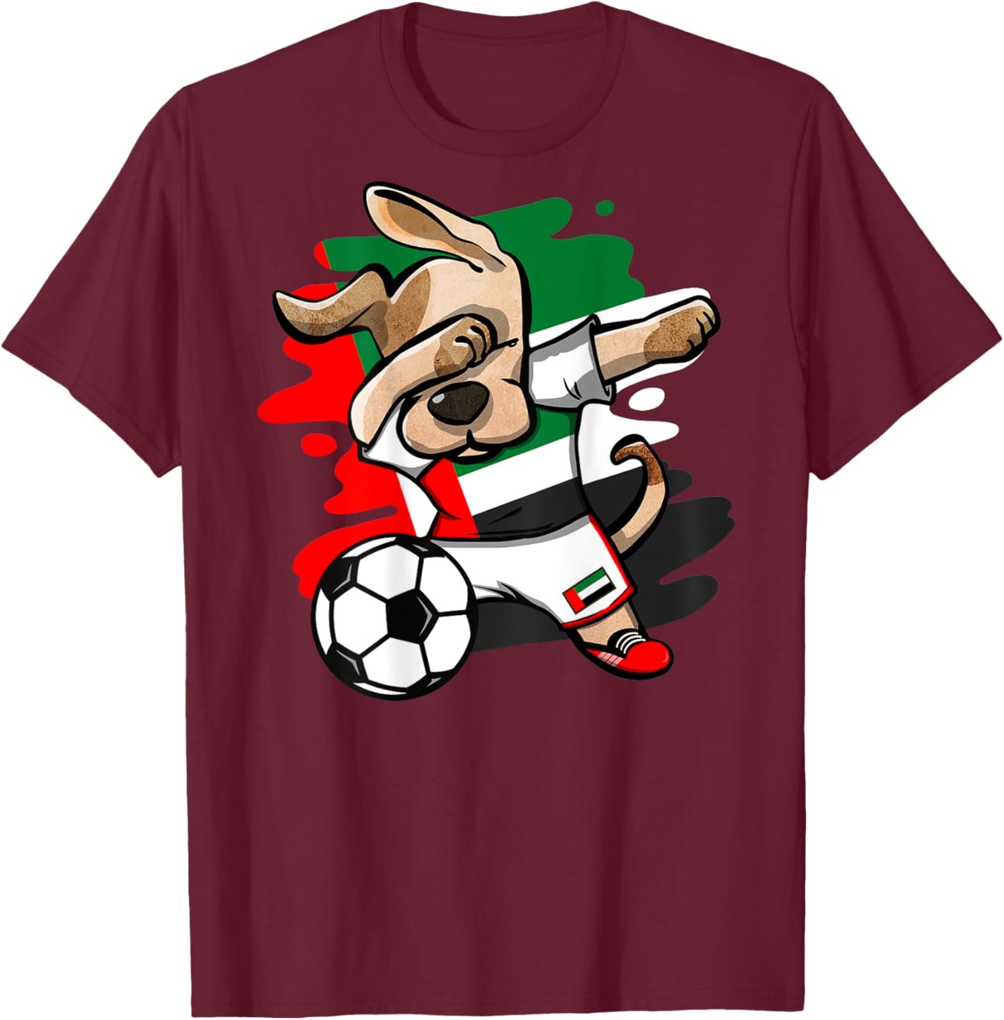 Dabbing Dog United Arab Emirates Soccer Fans Jersey Flag T-Shirt - T-Shirt | Maroon