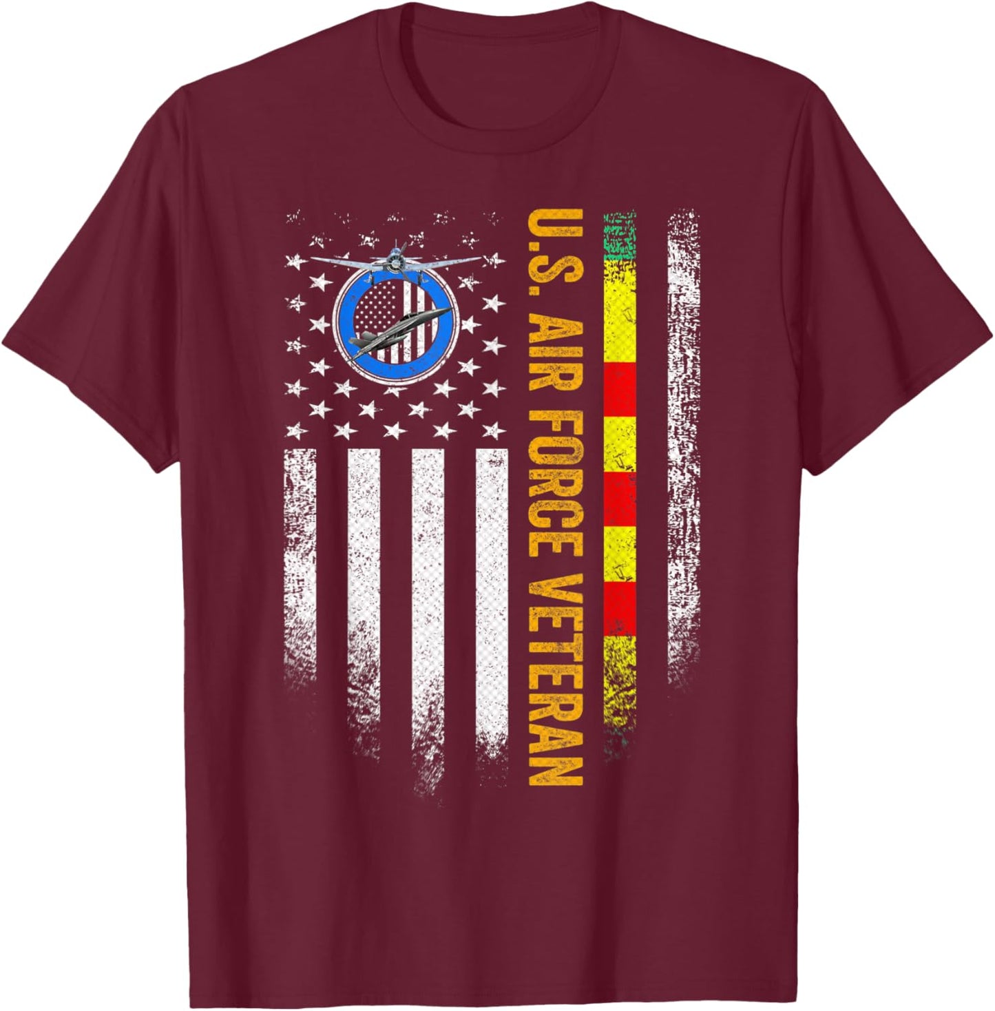 Vintage USA American Flag Proud US Air Force Vietnam Veteran T-Shirt - T-Shirt | Maroon