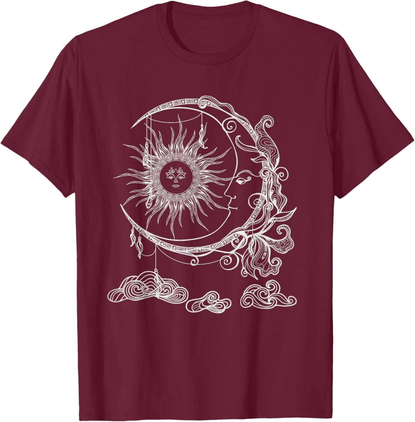 Space Celestial Bodies Sun Moon Boho Luna Solar Astronomy T-Shirt - T-Shirt | Maroon