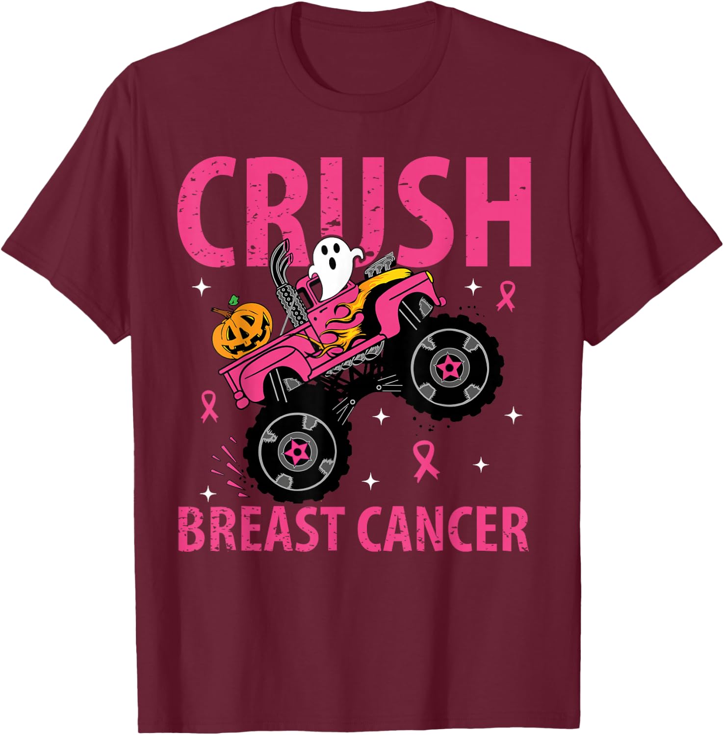 Crush Breast Cancer Awareness Monster Truck Halloween kids T-Shirt - T-Shirt | Maroon