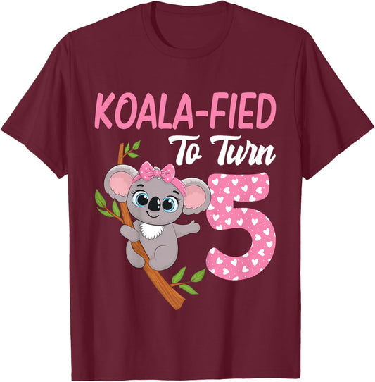 5 Year Old Koala 5th Birthday Party Animal Koala Lover T-Shirt - T-Shirt | Maroon