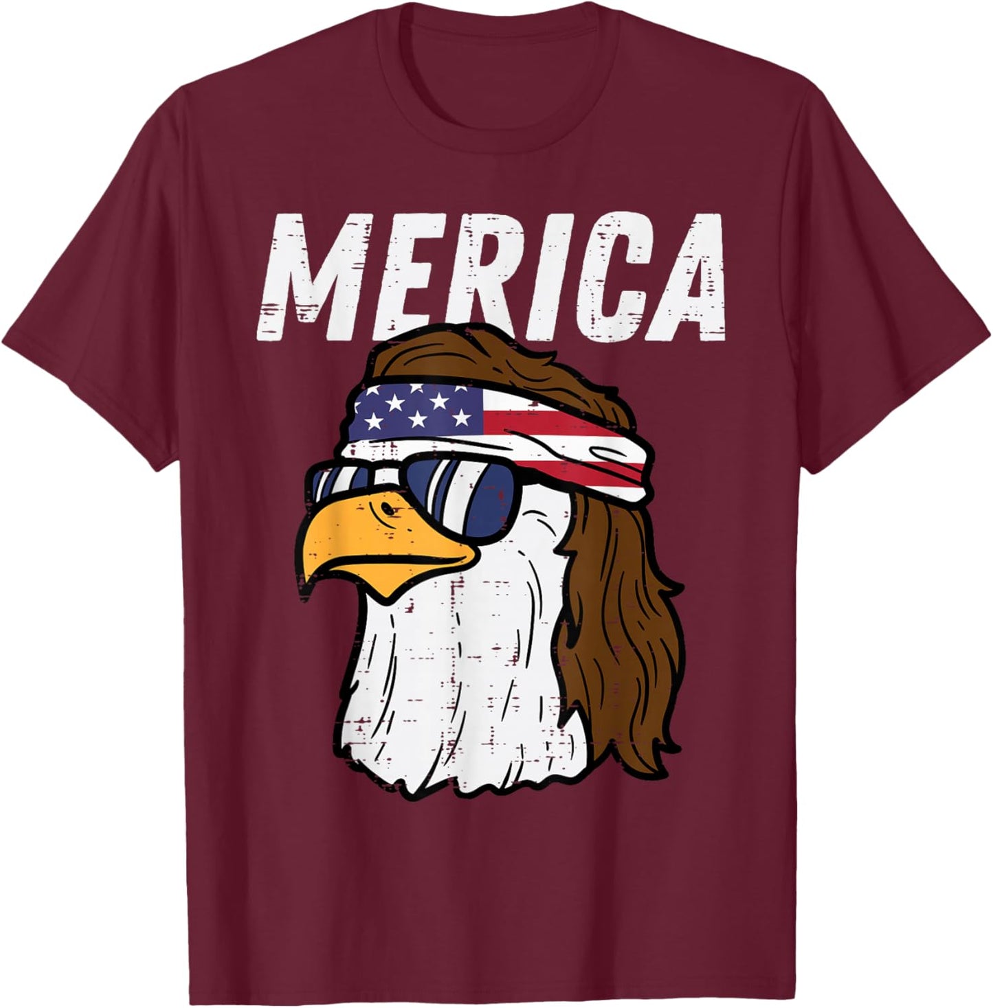 Merica Bald Eagle Mullet Sunglasses Fourth July 4th Patriot Women Kids Men T-Shirt - T-Shirt | Maroon