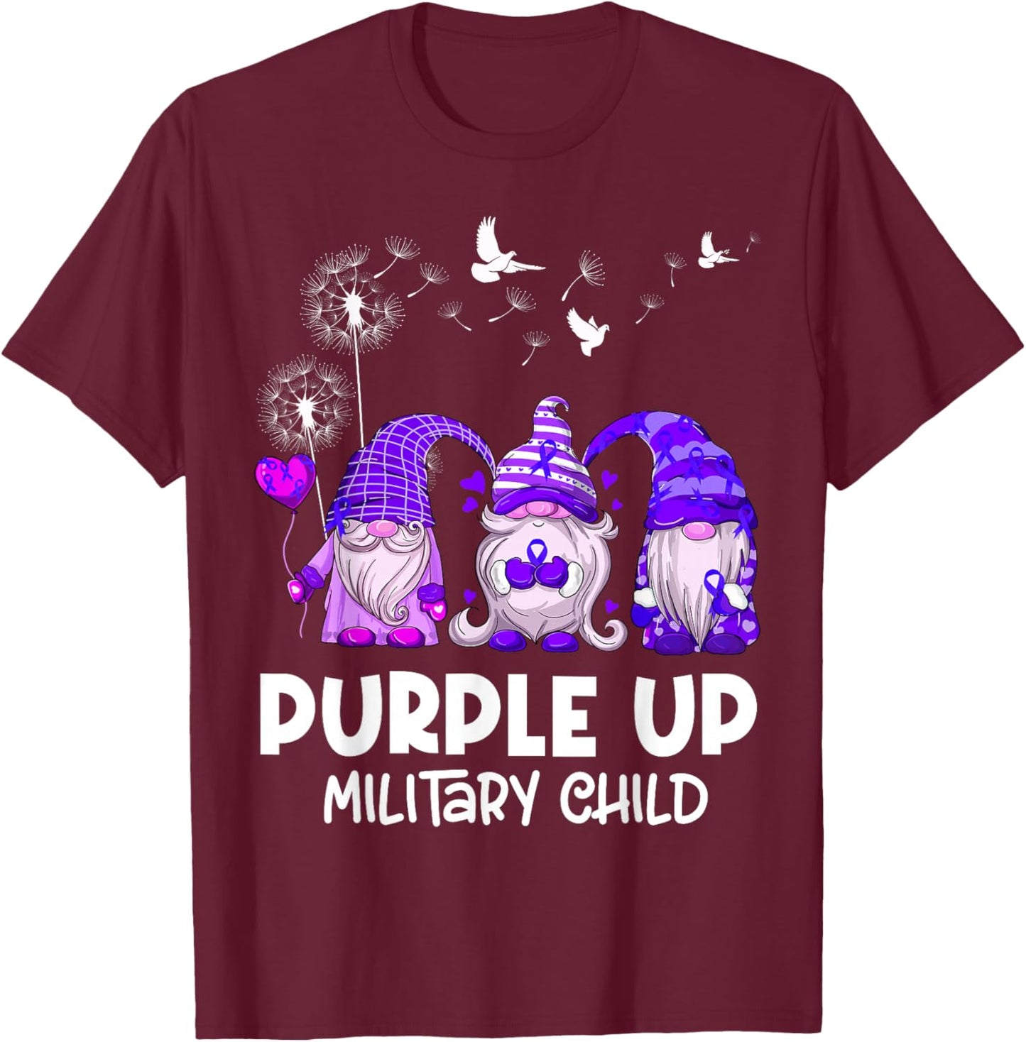 Purple Up For Military Kids - Gnome Military Child Month T-Shirt - T-Shirt | Maroon