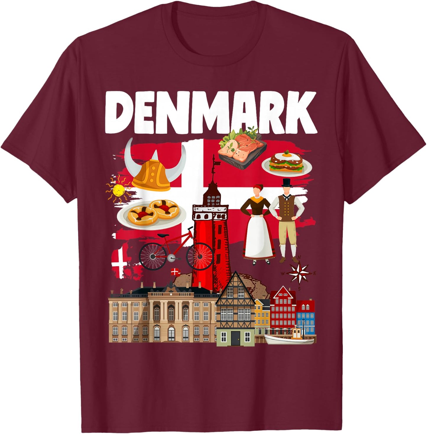 Denmark Flag Outfit Idea For Kids Danish Flag & Danish Food T-Shirt - T-Shirt | Maroon