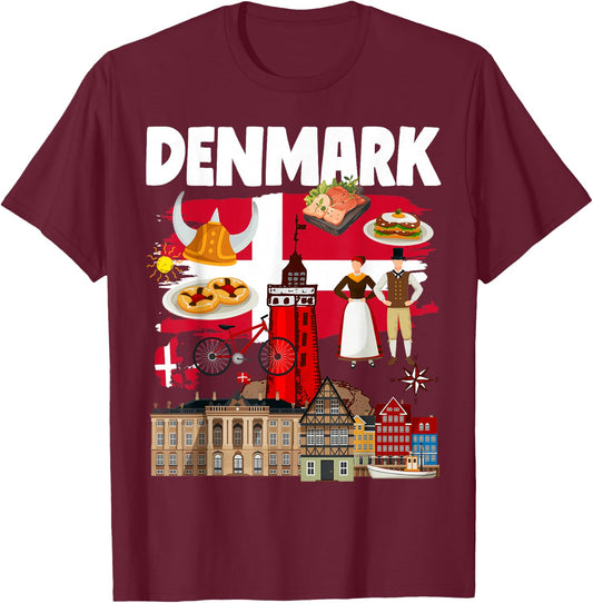 Denmark Flag Outfit Idea For Kids Danish Flag & Danish Food T-Shirt - T-Shirt | Maroon