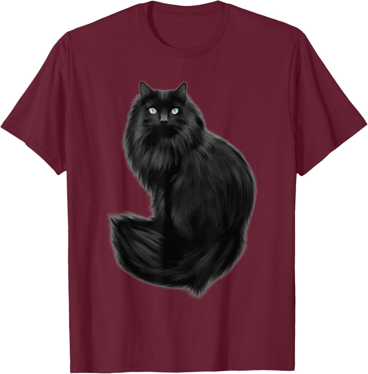 Beautiful Maine Coon Cat With Pretty Eyes Long Hair Cat T-Shirt - T-Shirt | Maroon