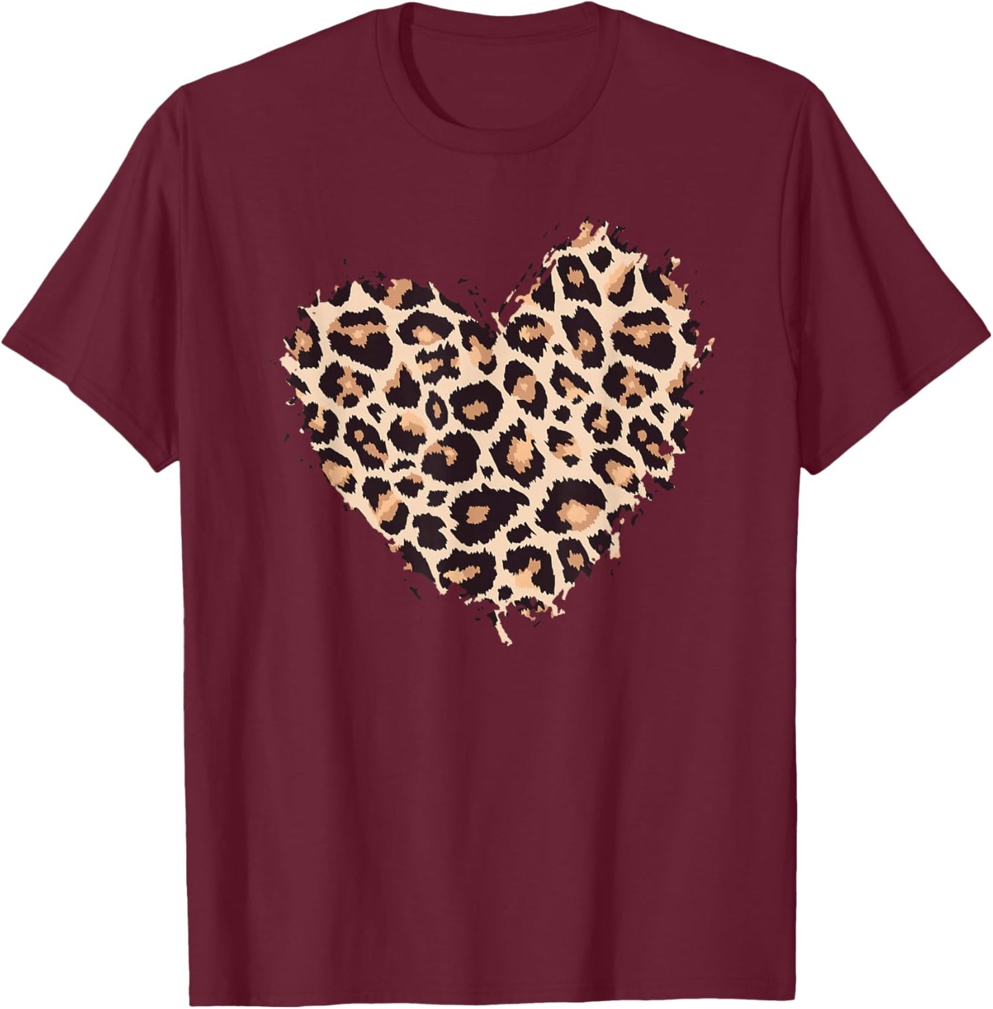 Leopard Cheetah Animal Print Heart T-Shirt - T-Shirt | Maroon