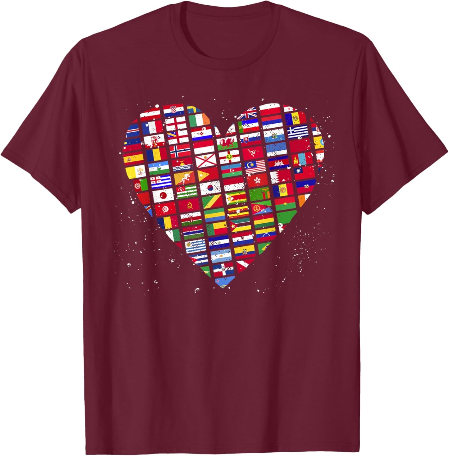 Heart World Country Flags Planet Birthday Earth Day T-Shirt - T-Shirt | Maroon