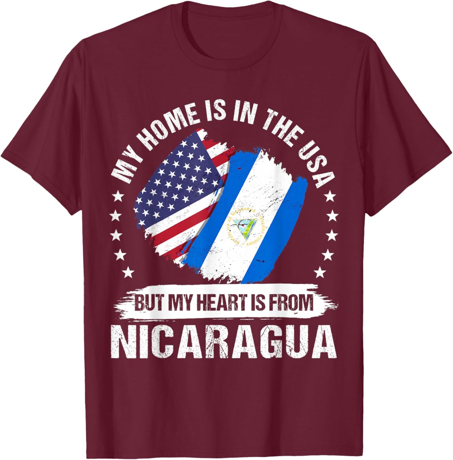 American Patriot Nicaragua Flag American Nicaraguan Roots T-Shirt - T-Shirt | Maroon