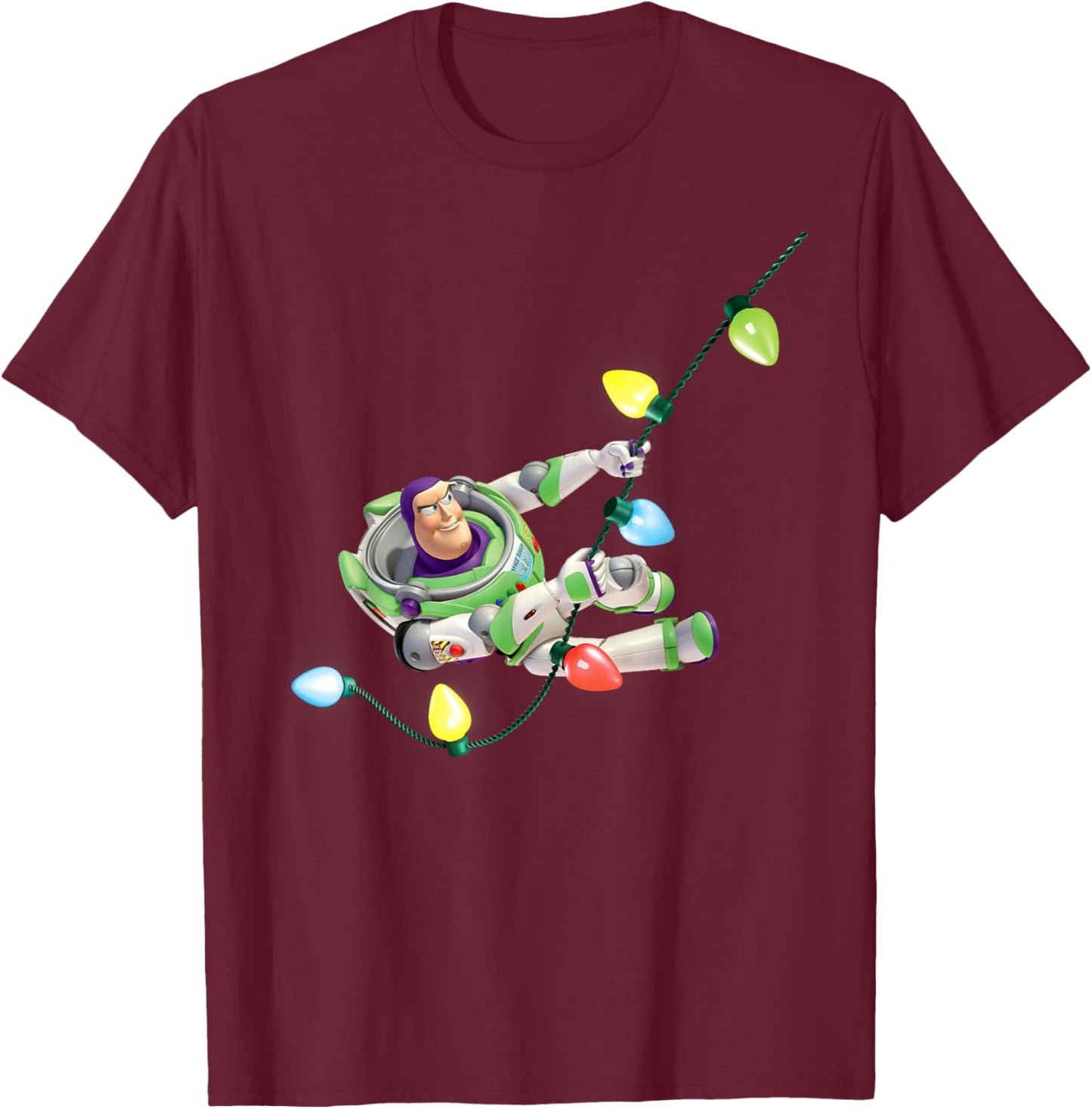 Disney Pixar Toy Story Buzz Lightyear Christmas Lights T-Shirt - T-Shirt | Maroon