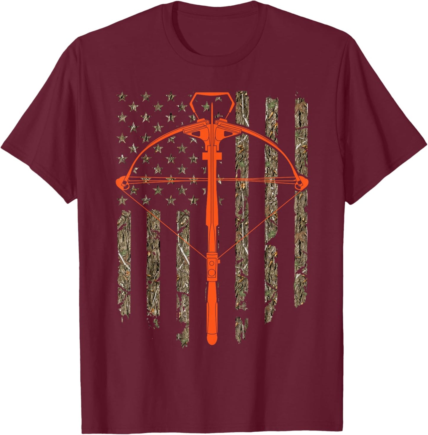 Crossbow Archery Bow Hunting Camo American Flag Distressed Men T-Shirt - T-Shirt | Maroon