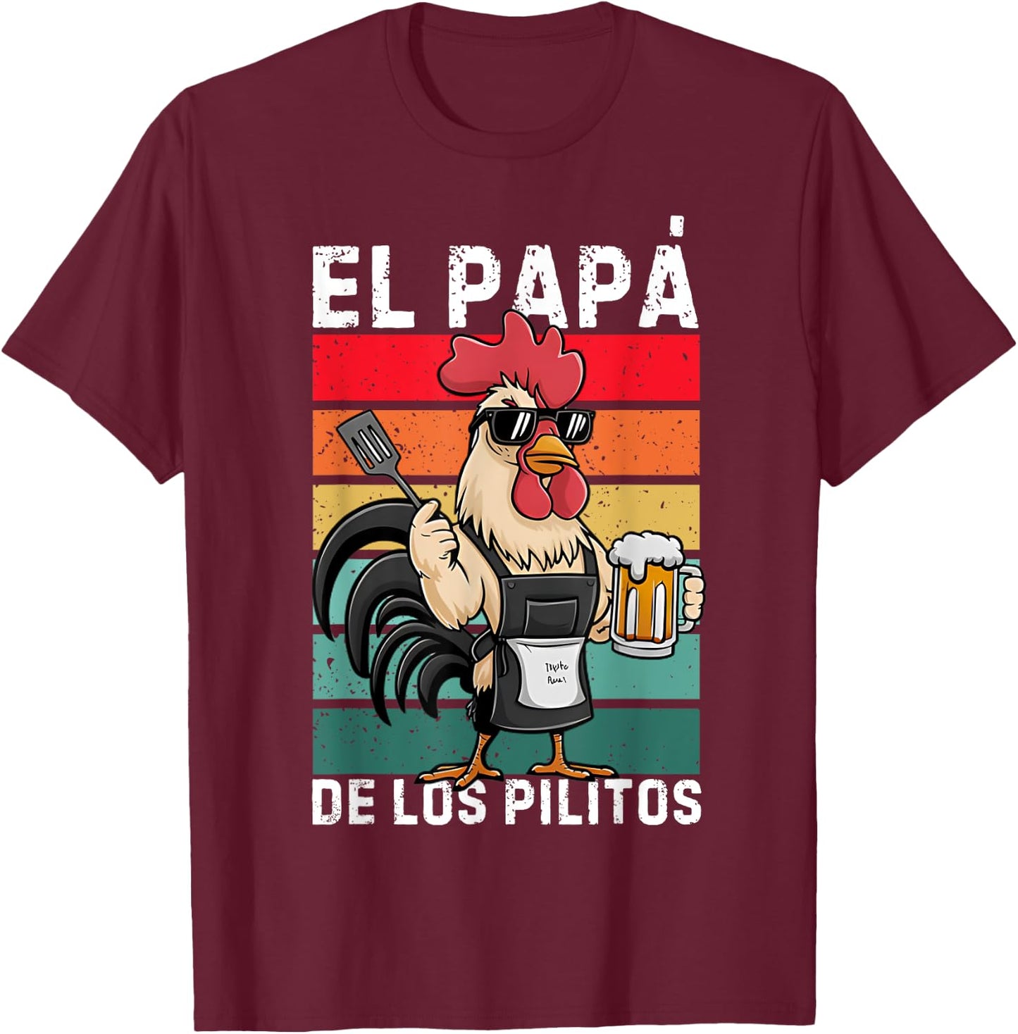Retro El Papa de lo pollitos funny Spanish Dia del Padre T-Shirt - T-Shirt | Maroon
