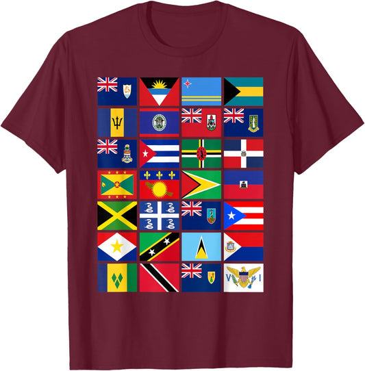 Caribbean Flags Unity Pride Souvenir Geography Gift T-Shirt - T-Shirt | Maroon