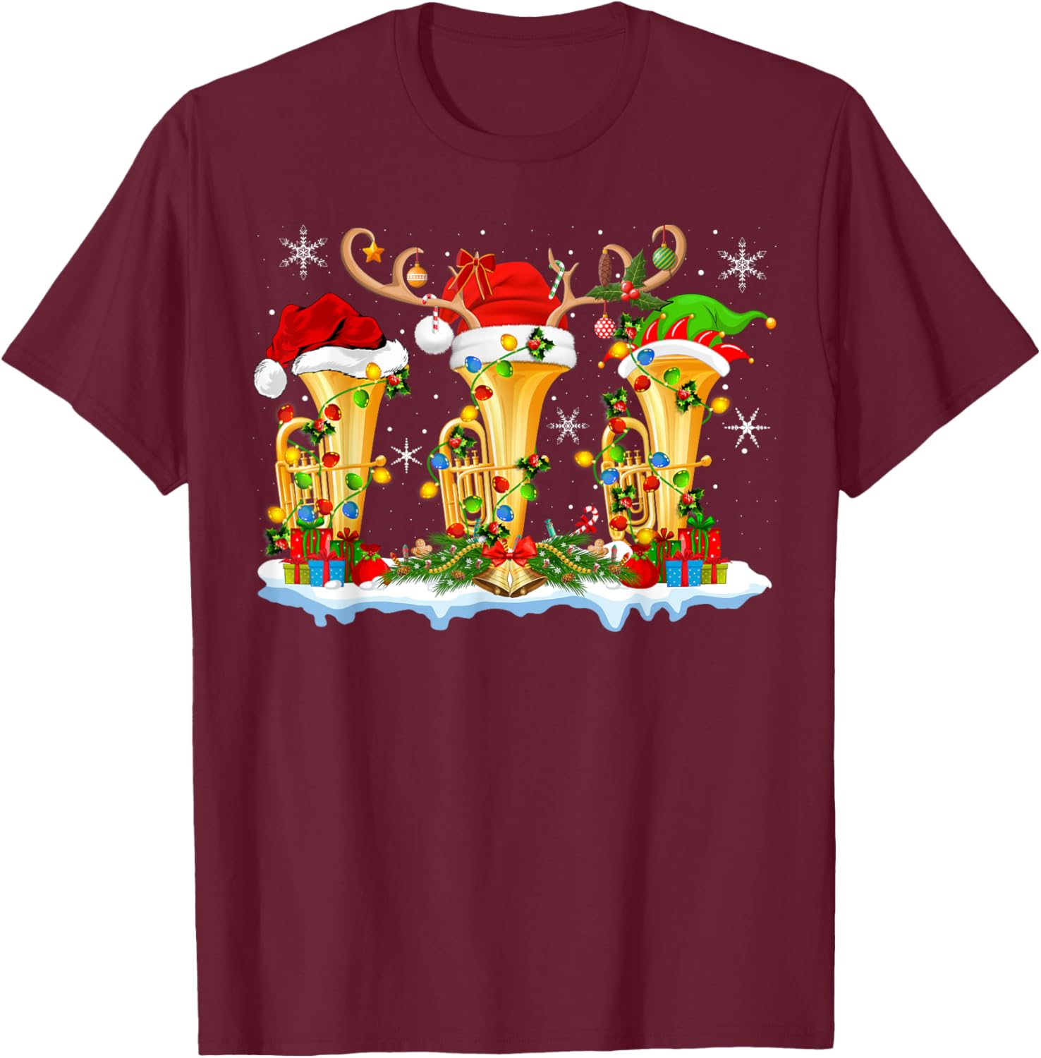 Tuba Music Lover Xmas Lighting Funny Tuba Christmas T-Shirt - T-Shirt | Maroon