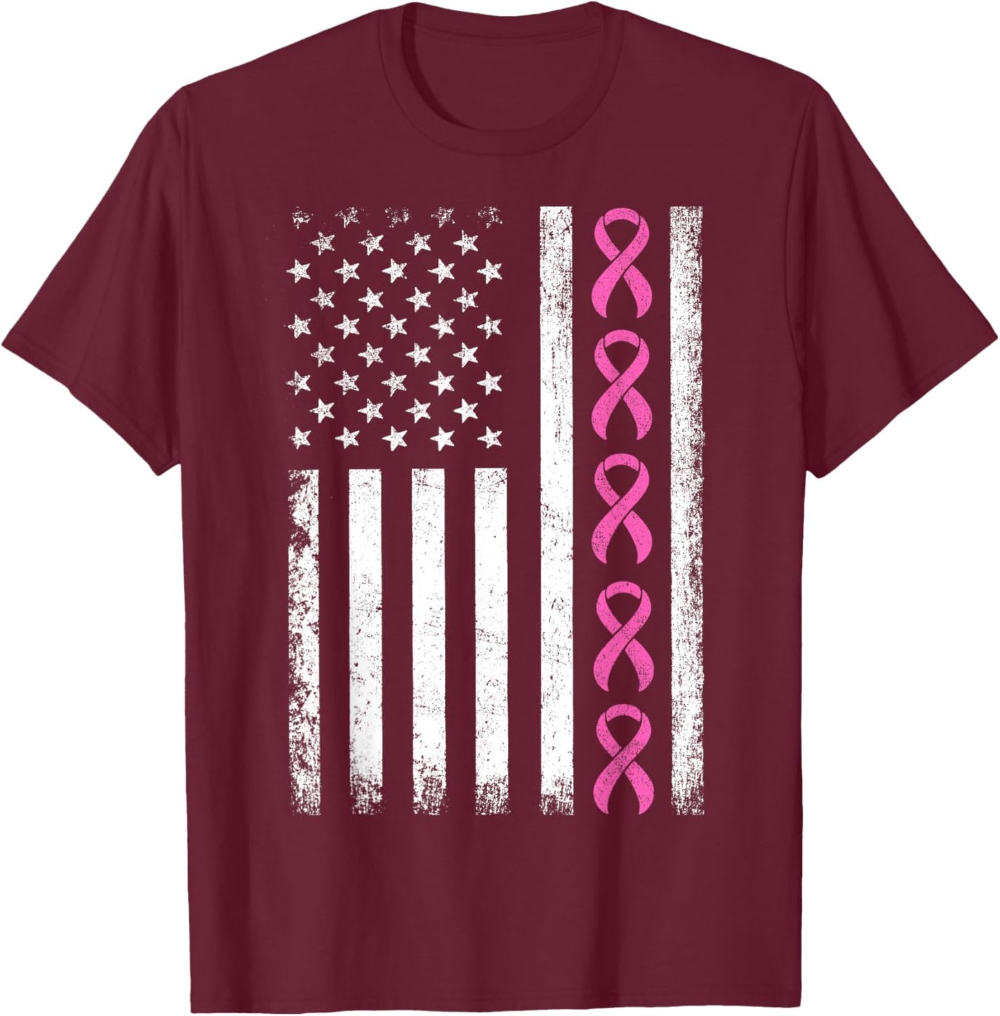Breast Cancer Shirts American Flag Breast Cancer Awareness T-Shirt - T-Shirt | Maroon