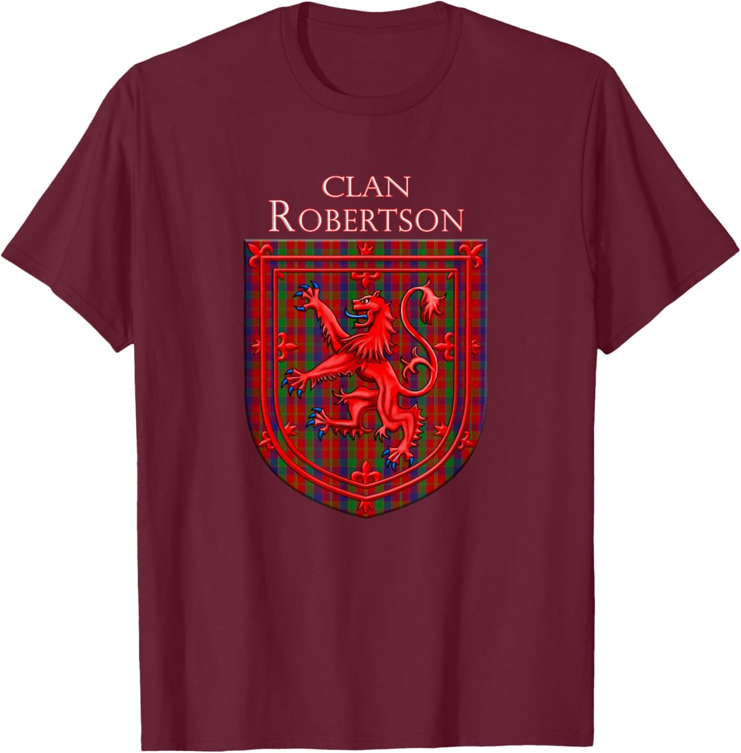 Robertson Tartan Scottish Plaid Lion Rampant T-Shirt - T-Shirt | Maroon