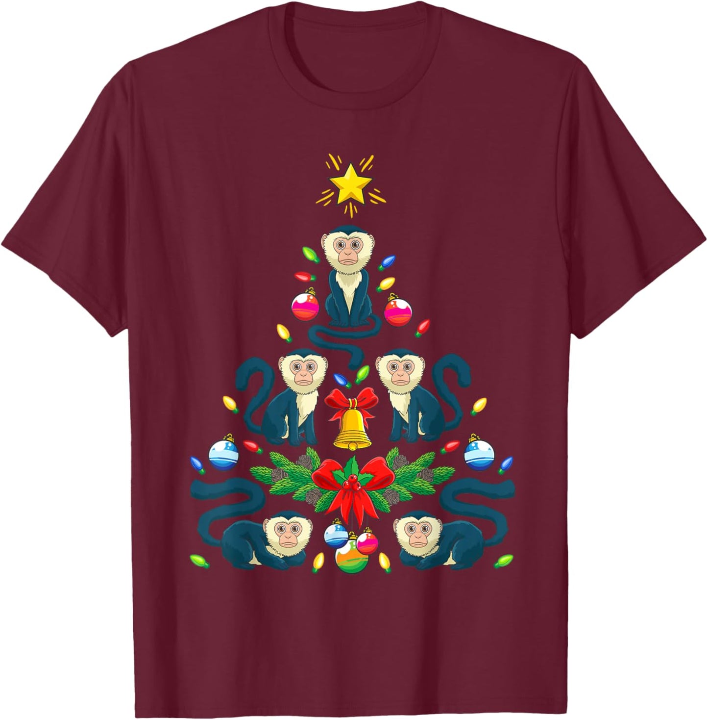 Capuchin Monkey Christmas Tree Monkey Animal T-Shirt - T-Shirt | Maroon