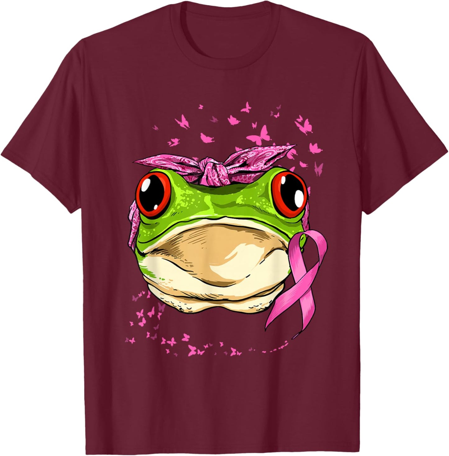 Frog Breast Cancer Awareness Pink Ribbon Cancer Survivor T-Shirt - T-Shirt | Maroon
