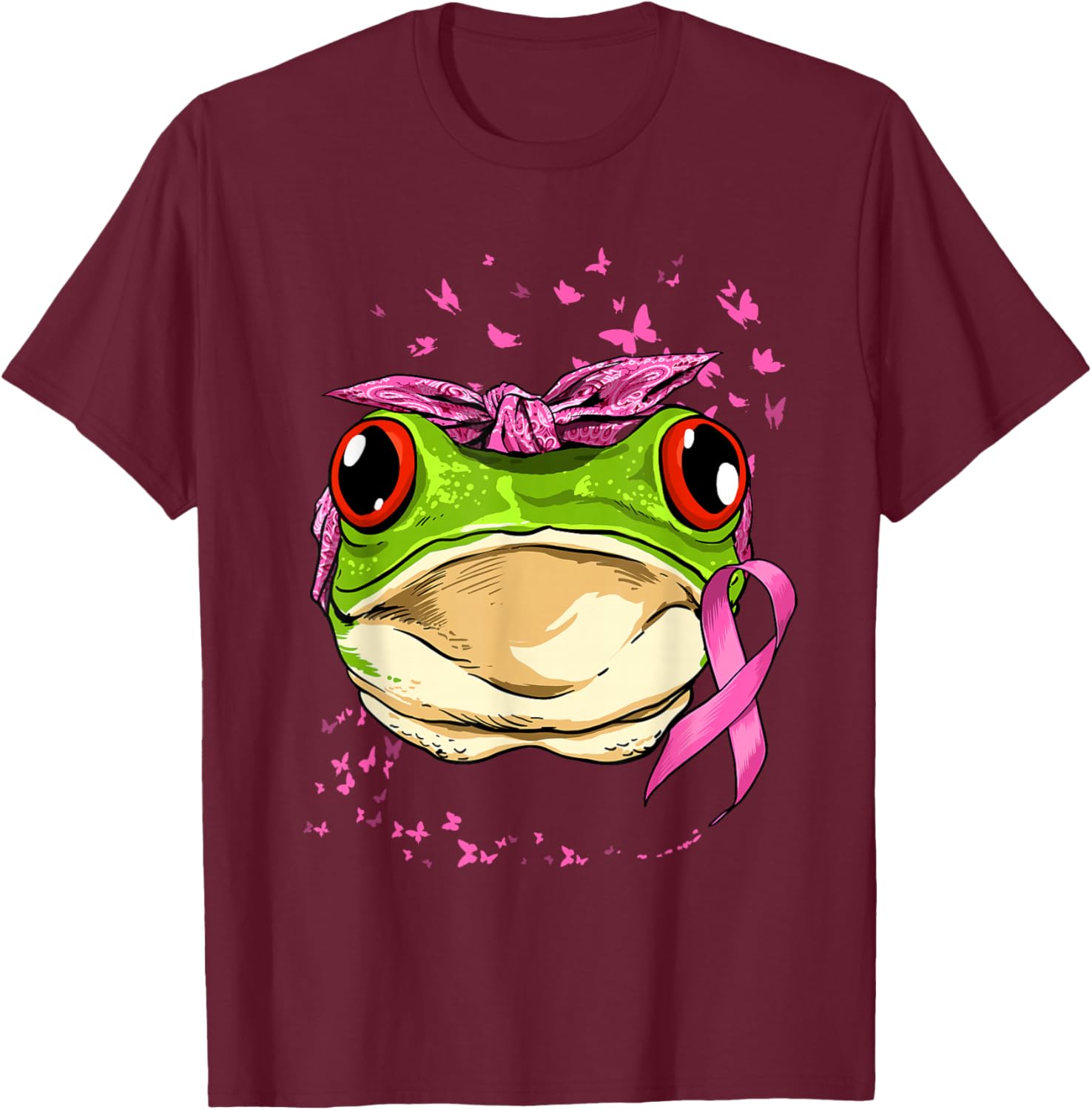 Frog Breast Cancer Awareness Pink Ribbon Cancer Survivor T-Shirt - T-Shirt | Maroon