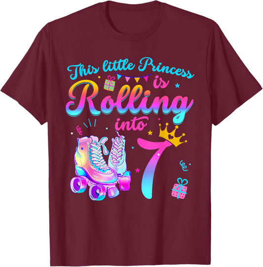 7th Birthday Girl Roller Skating Party 7 Year Old T-Shirt - T-Shirt | Maroon
