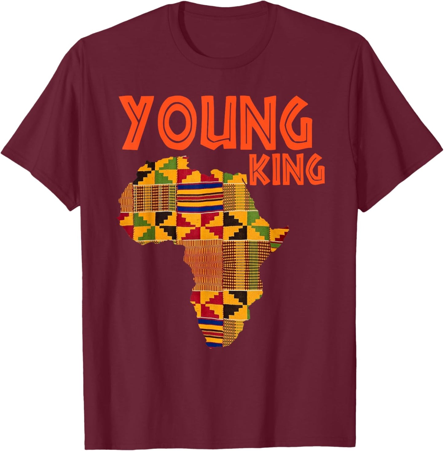 Boys African Attire Kente Print Little Kids Young King Kente T-Shirt - T-Shirt | Maroon