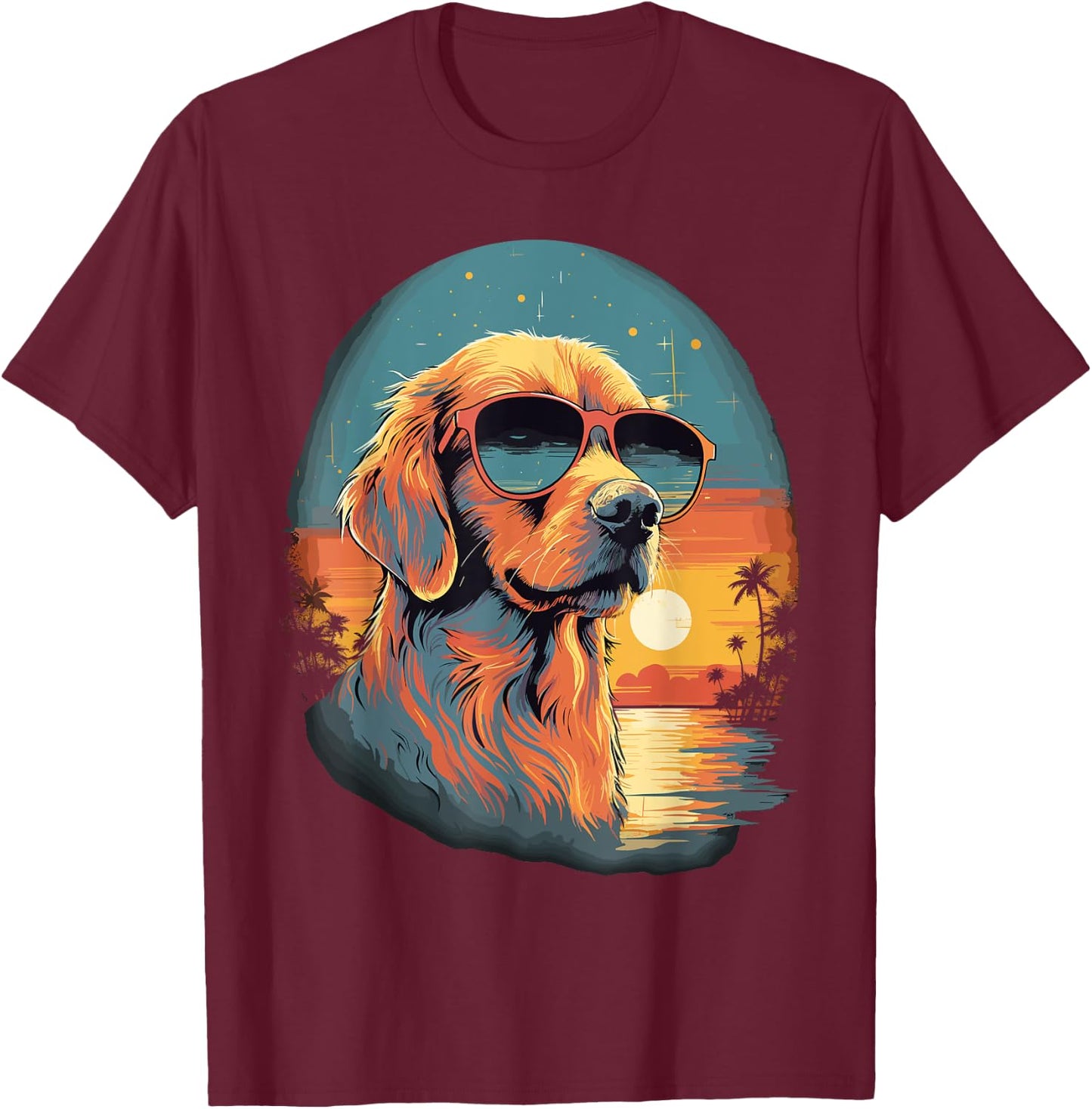 Vintage Beach Tropical Summer Holiday Golden Retriever Dog Men Women Kids T-Shirt - T-Shirt | Maroon