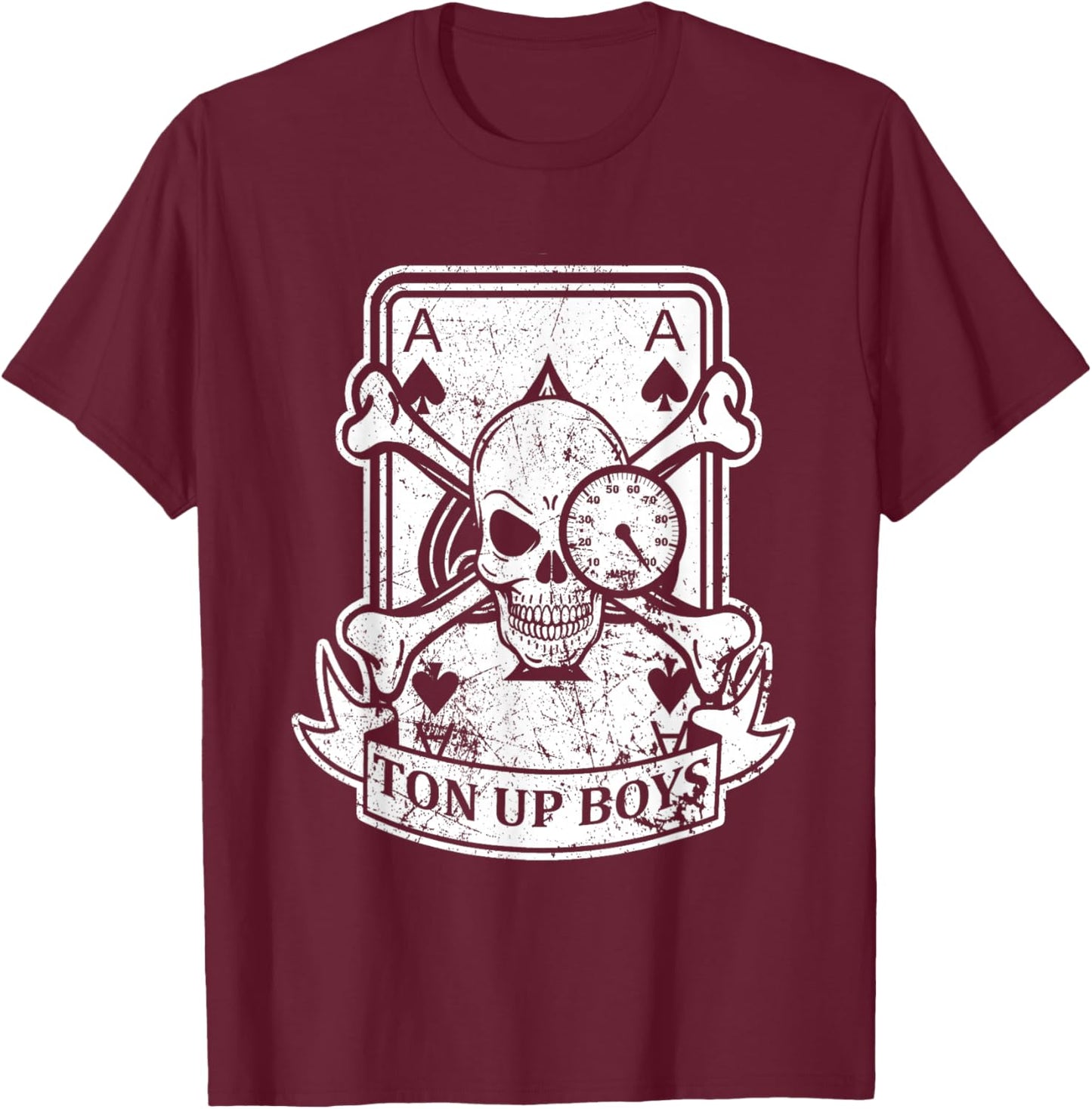 Ton Up Boys, Ace Cafe Biker Motorcyclist design T-Shirt - T-Shirt | Maroon