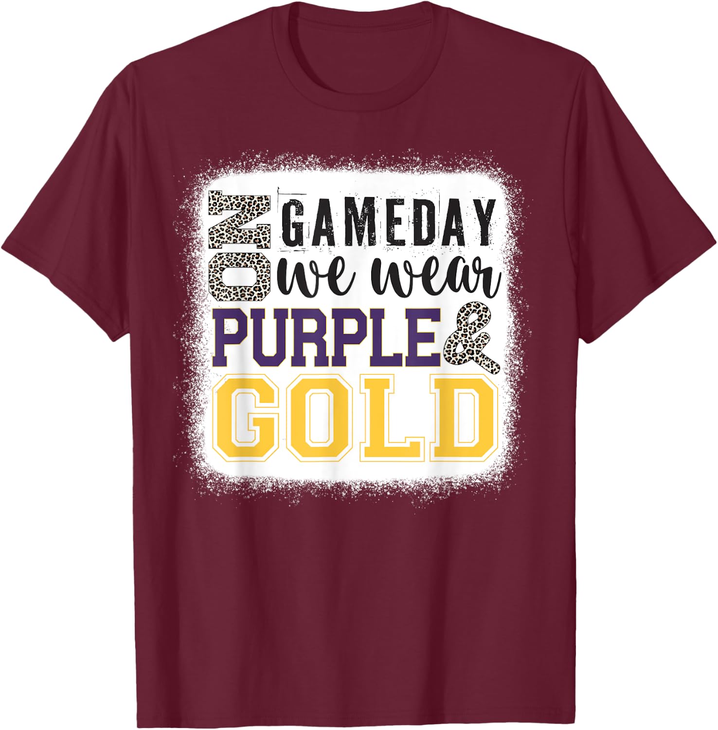On Gameday Football We Wear Purple And Gold Leopard Print T-Shirt - T-Shirt | Maroon
