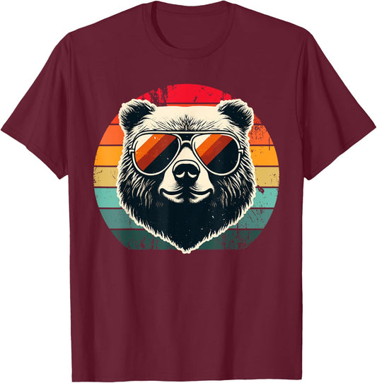 Cool Retro Bear in Sunglasses 70s 80s 90s Novelty Funny Bear T-Shirt - T-Shirt | Maroon