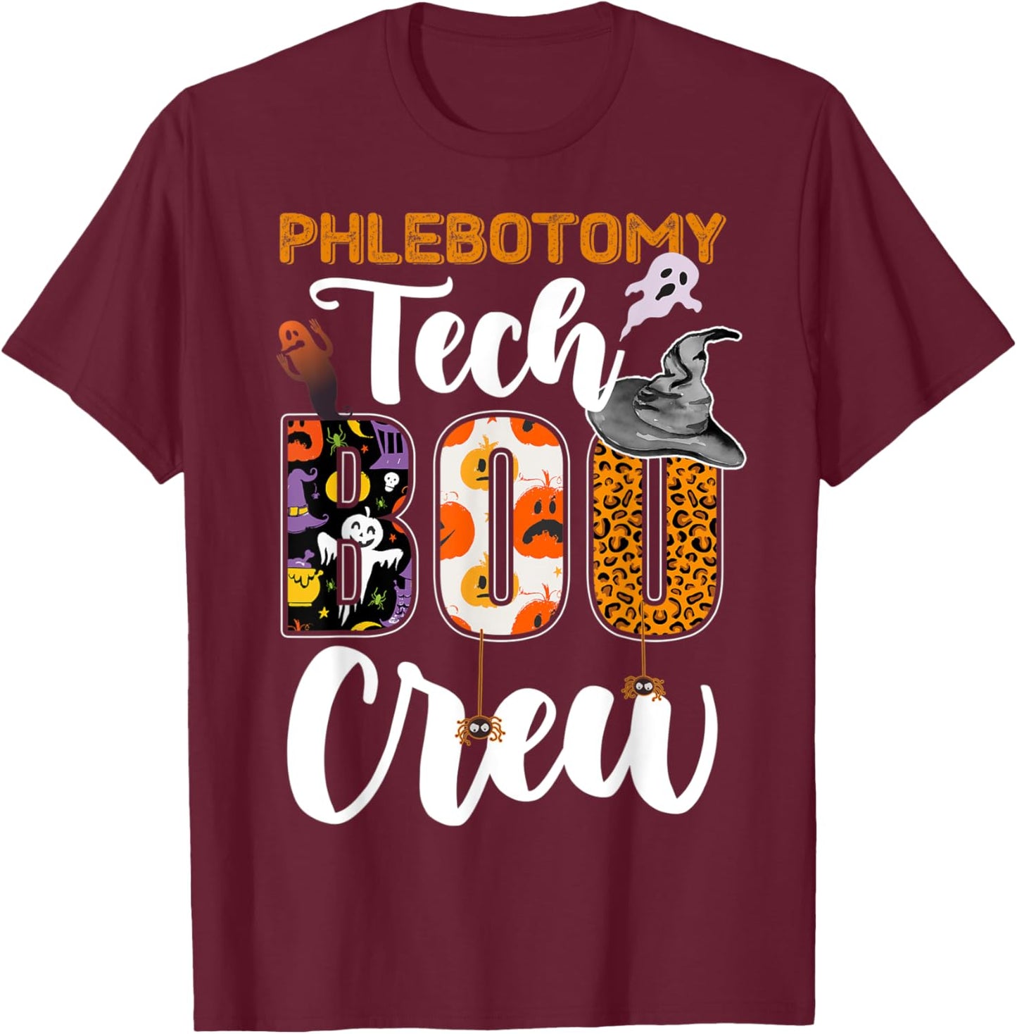 Phlebotomy Tech Boo Crew Ghost Halloween Technician Matching T-Shirt - T-Shirt | Maroon