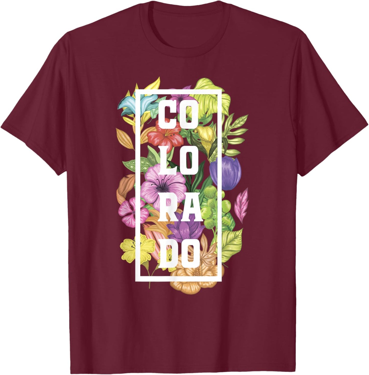 Colorado Flowers Rocky Mountains Skiing Camping Climbing T-Shirt - T-Shirt | Maroon