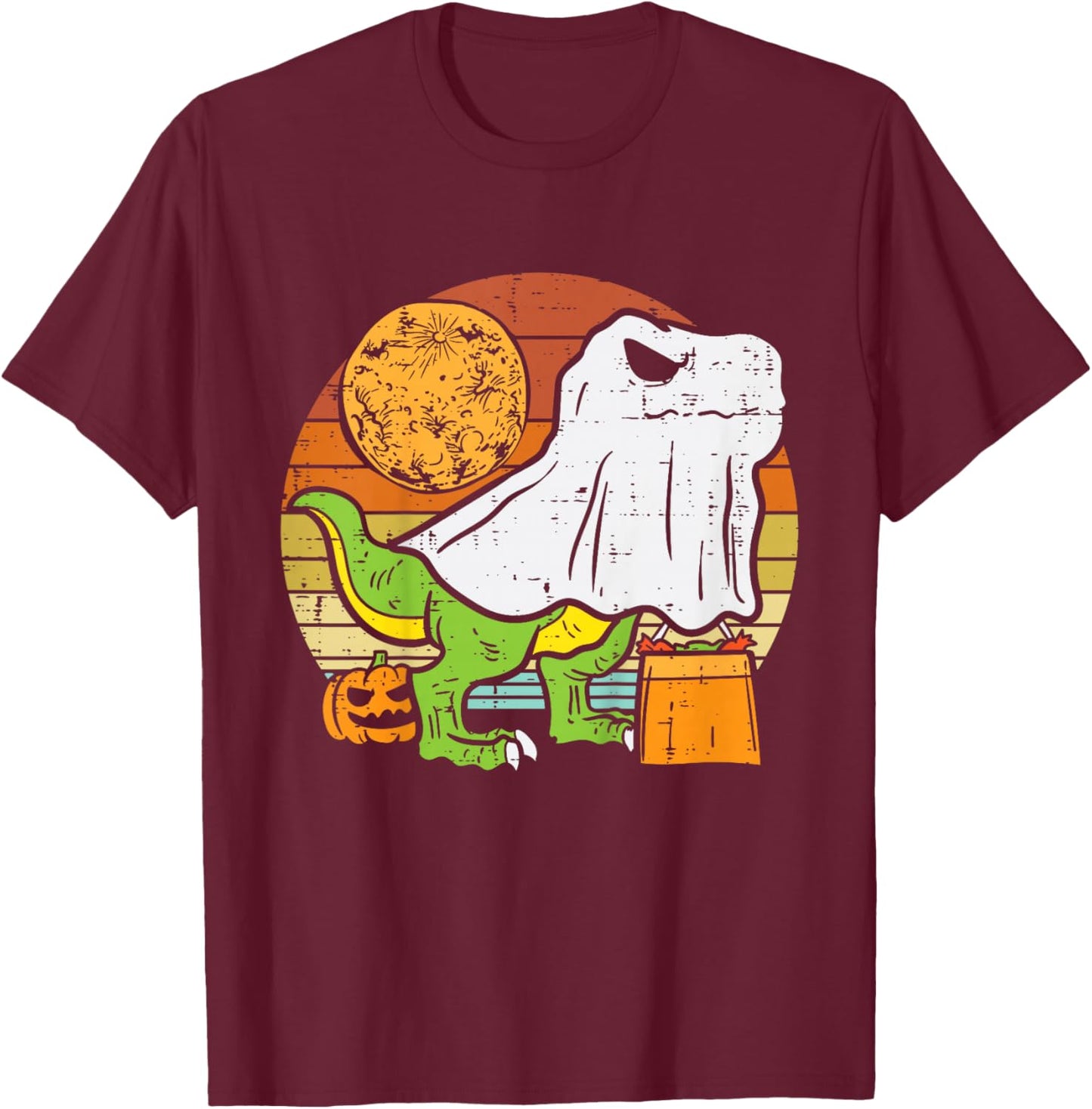 Kids Ghost Dinosaur Dino Trex Moon Candy Toddler Boys Halloween T-Shirt - T-Shirt | Maroon