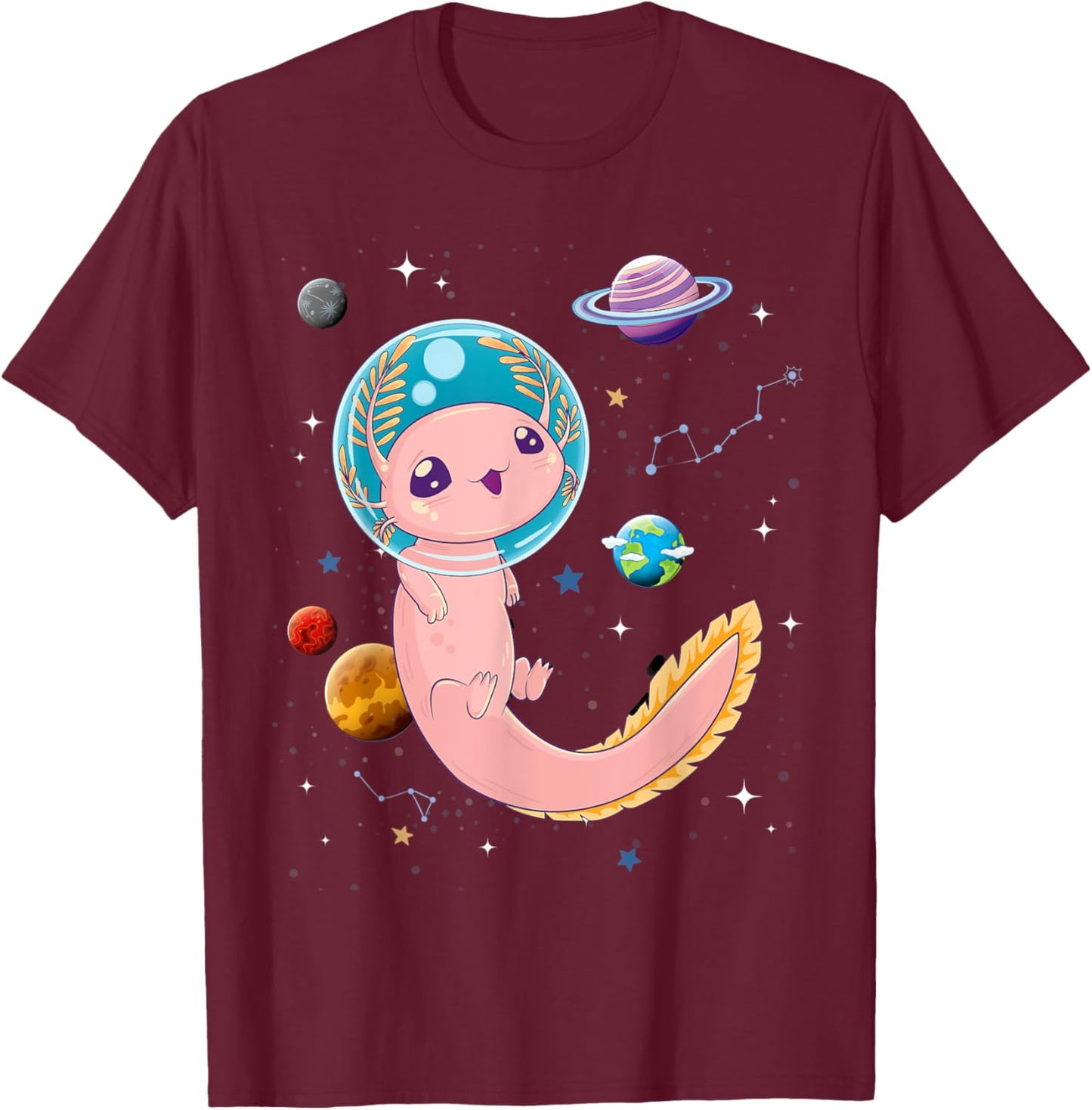 Cute Creepy Anime Pastel Goth Clothes Space Axolotl Kawaii T-Shirt - T-Shirt | Maroon
