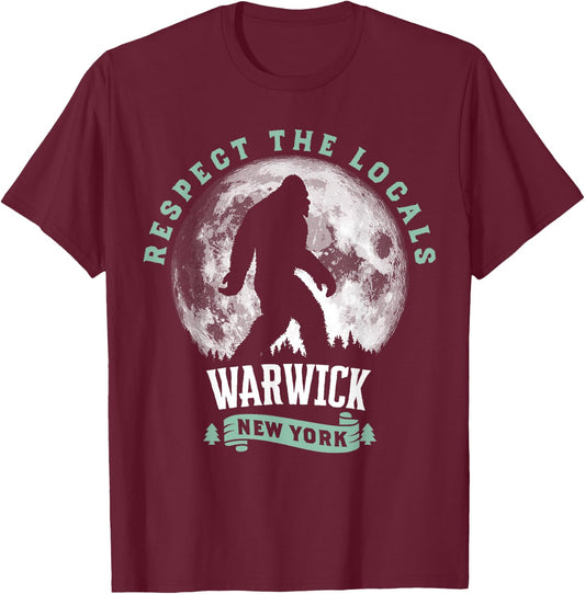 Warwick New York Respect The Locals Bigfoot Night Stroll T-Shirt - T-Shirt | Maroon