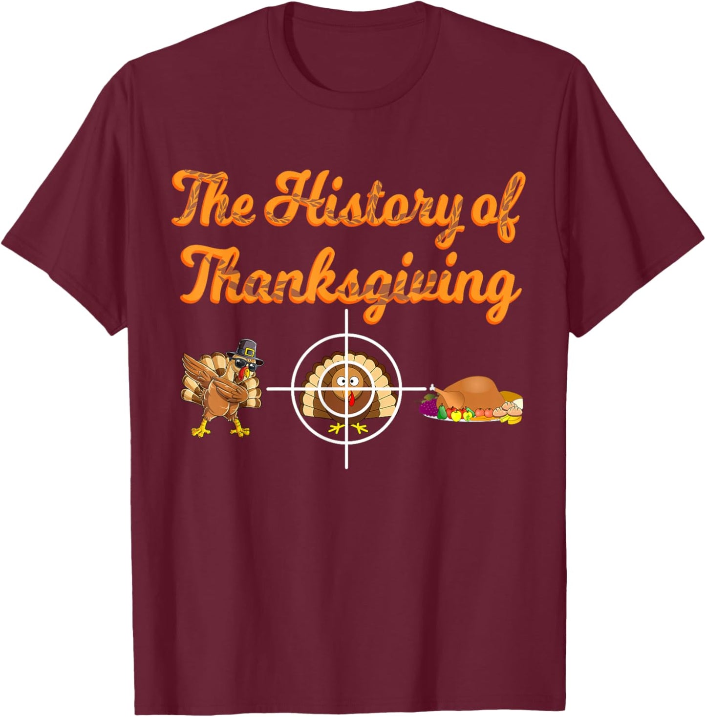 The History of Thanksgiving Day Pilgrim Boys Girls Turkey T-Shirt - T-Shirt | Maroon