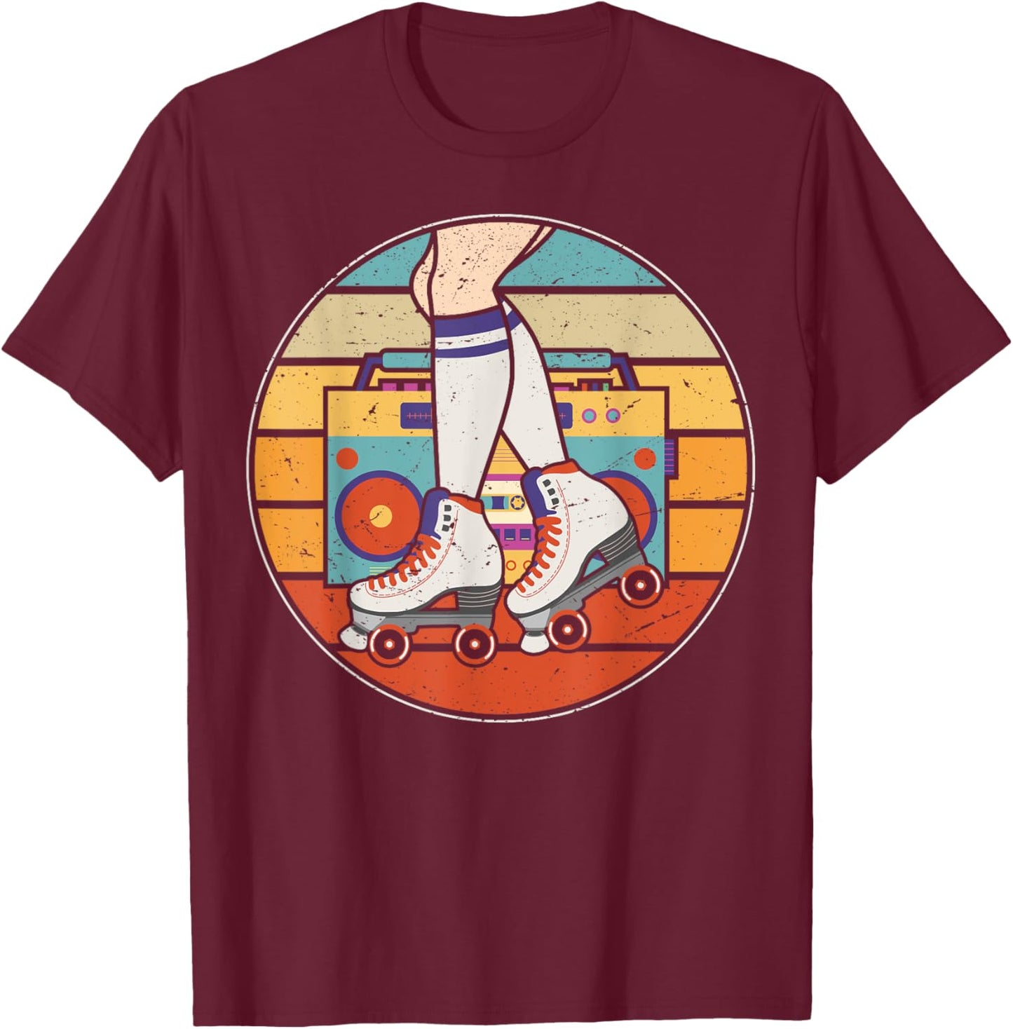 Roller Girl Skate Radio Skating Disco Retro 70s/80s T-Shirt - T-Shirt | Maroon
